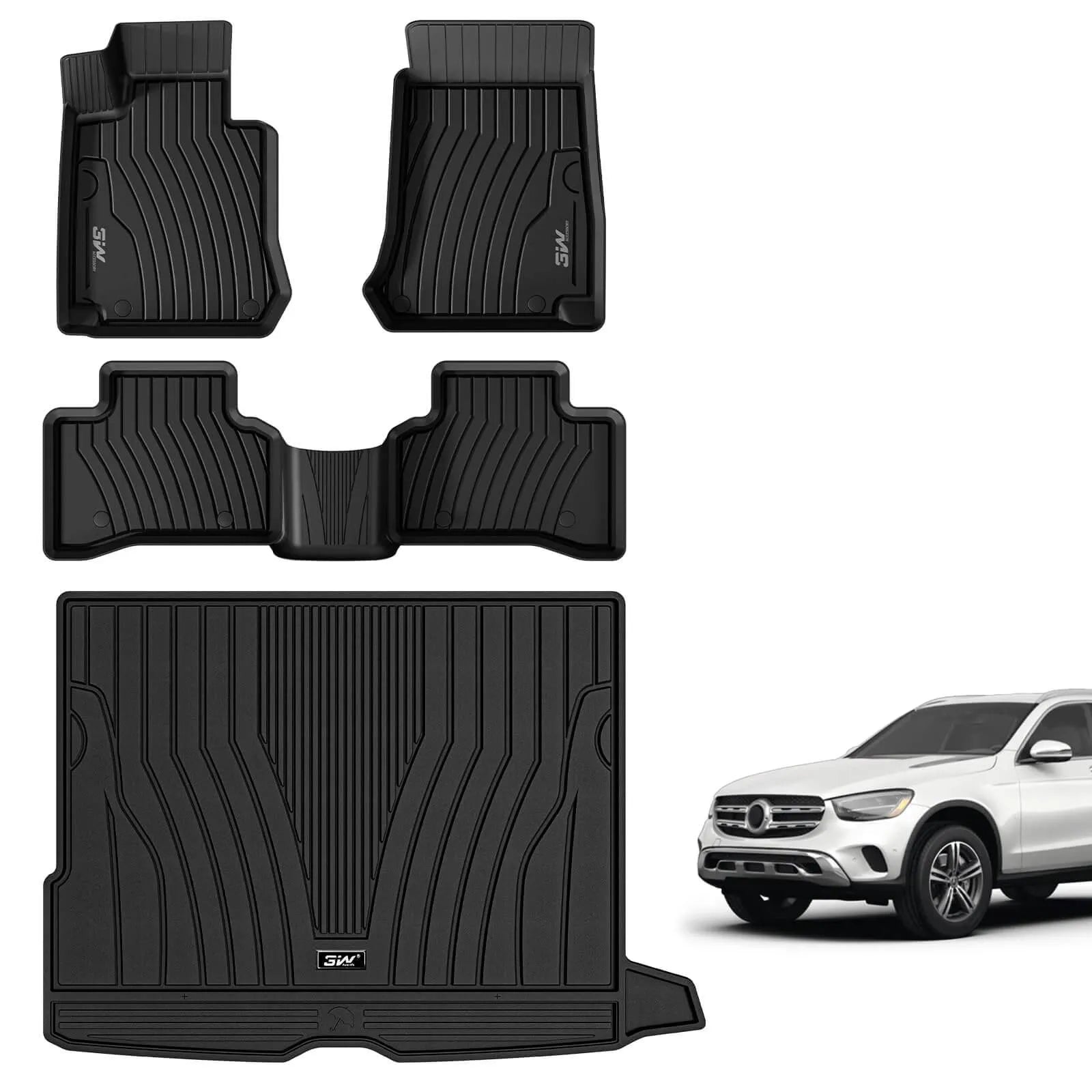 3W Mercedes-Benz GLC 2023 2024 Custom Floor Mats / Trunk Mat TPE Material & All-Weather Protection Vehicles & Parts 3Wliners 2023-2024 GLC 2023-2024 1st&2nd Row Mats+Rear Trunk Mat